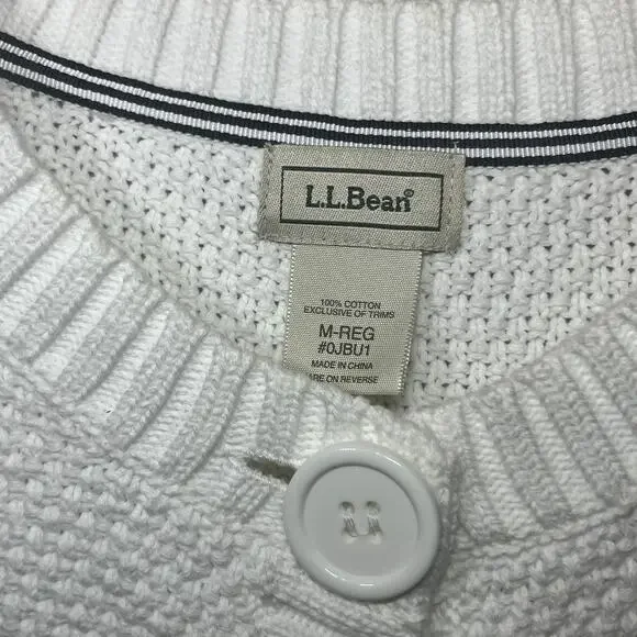 L.L.Bean Sweater Cardigan White Honeycomb Knit Chunky Spring Cottagecore M - Picture 6 of 7